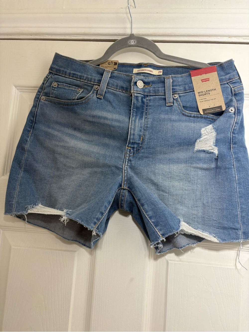 Levi's Blue Distressed Mid-Length Denim Shorts